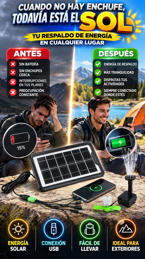 Panel Solar Portátil Multifunción 3W USB — Energía de respaldo lejos del enchufe