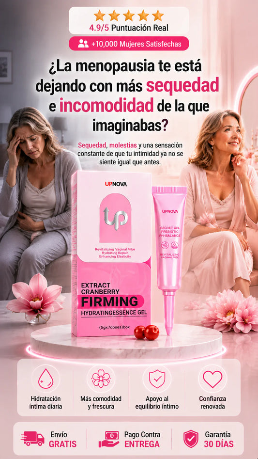 Gel de cuidado íntimo de la marca UPNOVA diseñado para la hidratación, reafirmación y equilibrio del pH