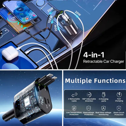 Cargador ULTRA RAPIDO 4 en 1 📱🔋 CABLE RETRACTIL 120W