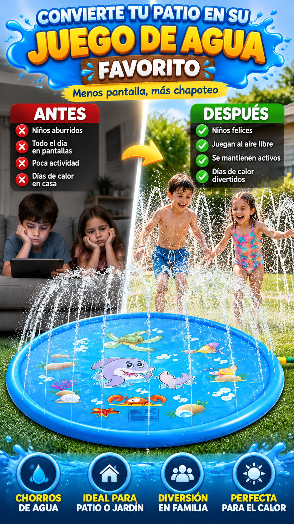 Alfombra Acuática Inflable con Chorros de Agua — Diversión refrescante en tu patio