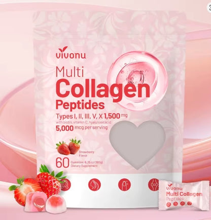 Gomitas de Péptido de Policolágeno, Sin Azúcar, Proteína Hidrolizada de Policolágeno I, II, III, V, X, Biotina, B12 Metilado, Vitamina C, A E D3, B6 para la Piel, Pelo, Uñas, Huesos