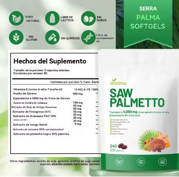 VIVONU Extracto de cápsula de palma de Sierra 8 en 1, aceite de semilla de calabaza - apoya la salud de la próstata, alivia los problemas de micción, apoya el crecimiento del cabello, bloqueo dht 240 cápsulas blandas