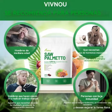 VIVONU Extracto de cápsula de palma de Sierra 8 en 1, aceite de semilla de calabaza - apoya la salud de la próstata, alivia los problemas de micción, apoya el crecimiento del cabello, bloqueo dht 240 cápsulas blandas