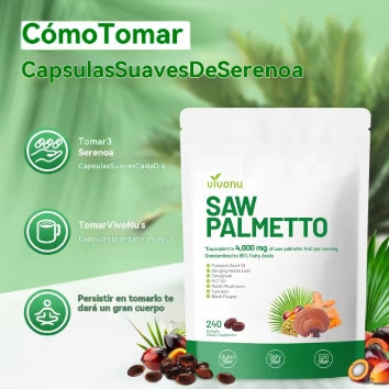 VIVONU Extracto de cápsula de palma de Sierra 8 en 1, aceite de semilla de calabaza - apoya la salud de la próstata, alivia los problemas de micción, apoya el crecimiento del cabello, bloqueo dht 240 cápsulas blandas