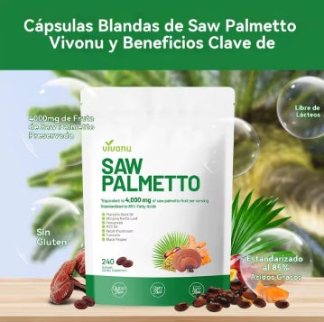 VIVONU Extracto de cápsula de palma de Sierra 8 en 1, aceite de semilla de calabaza - apoya la salud de la próstata, alivia los problemas de micción, apoya el crecimiento del cabello, bloqueo dht 240 cápsulas blandas