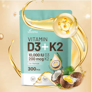 Vivonu vitamina D3 + Gominolas suaves K2 con aceite de coco, vitamina D 2 en 1 y complejo K para apoyar la absorción de calcio, fórmula premium, 300 gominolas blandas, fáciles de tragar.