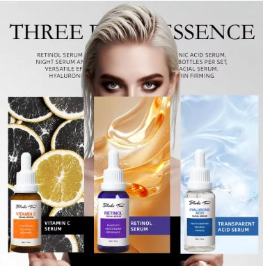 Blithe Time Suero de Vitamina C - Retinol - Ha (30ml*3, 3 Piezas) - Ilumina e Hidrata la Piel Seca | Set de regalo para fiestas y viajes