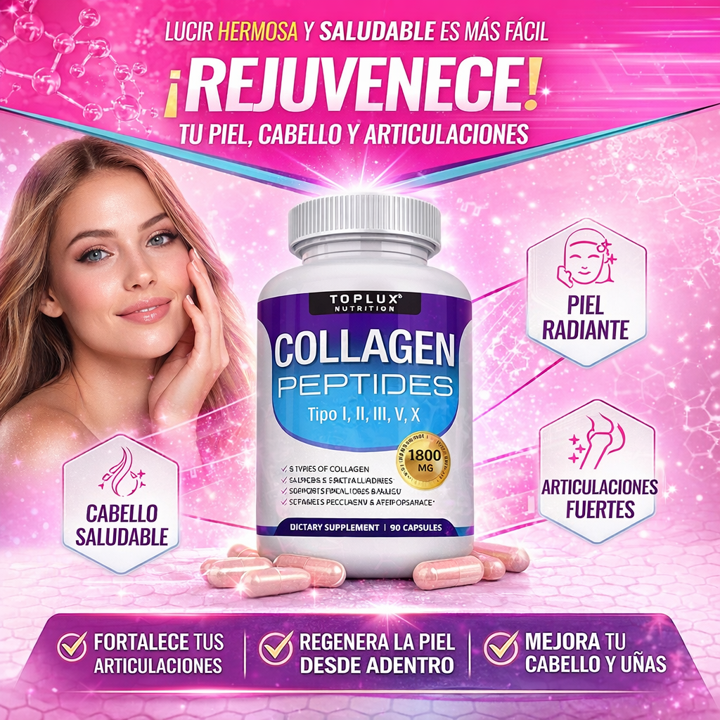 Suplemento Colágeno Peptides Toplux - para Mejor Piel, Cabello y Articulaciones Fuertes