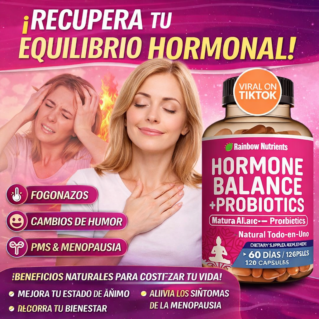 Equilibrio Hormonal + Probióticos para Mujeres - Alivio Natural de la Menopausia, Control de Peso, Hinchazón, Sofocos.