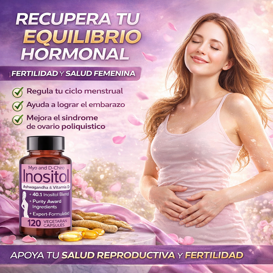 Suplemento alimenticio de Myo-Inositol & D-Chiro -para apoyar el equilibrio hormonal femenino, la salud reproductiva y la fertilidad. 