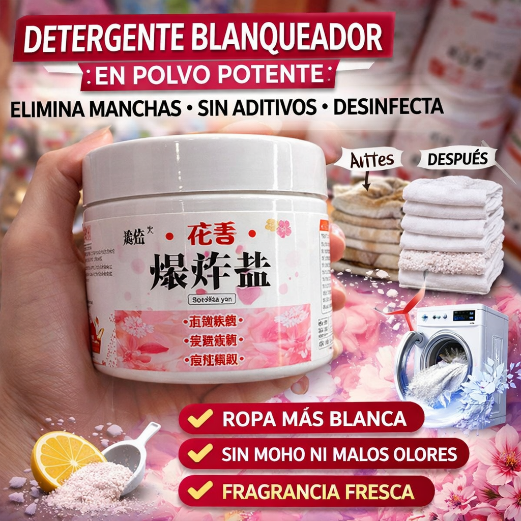 Detergente blanqueador en polvo -Contiene sales explosivas