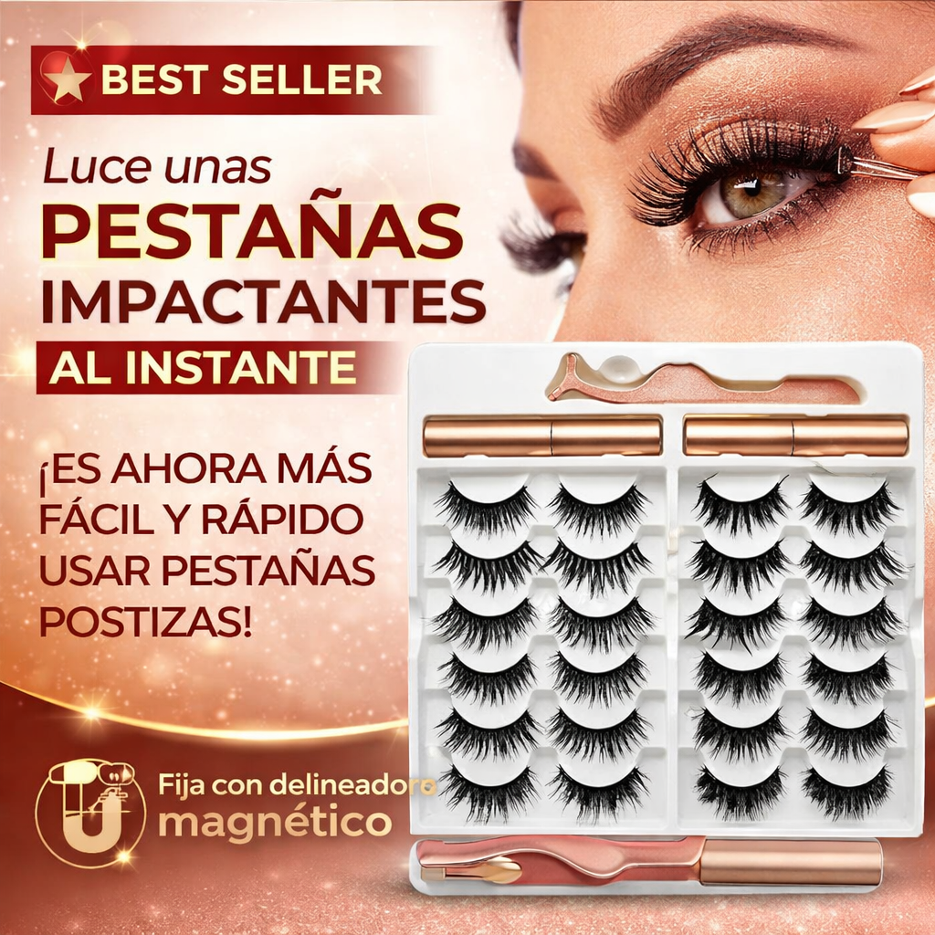 Kit 10 Pestañas Magnéticas 3d con  delineador