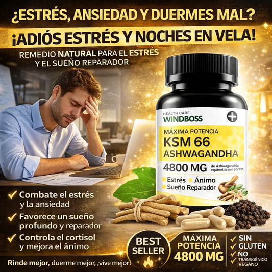 Windboss Cápsulas de Ashwagandha KSM-66- reducir el estrés y mejorar la calidad del sueño
