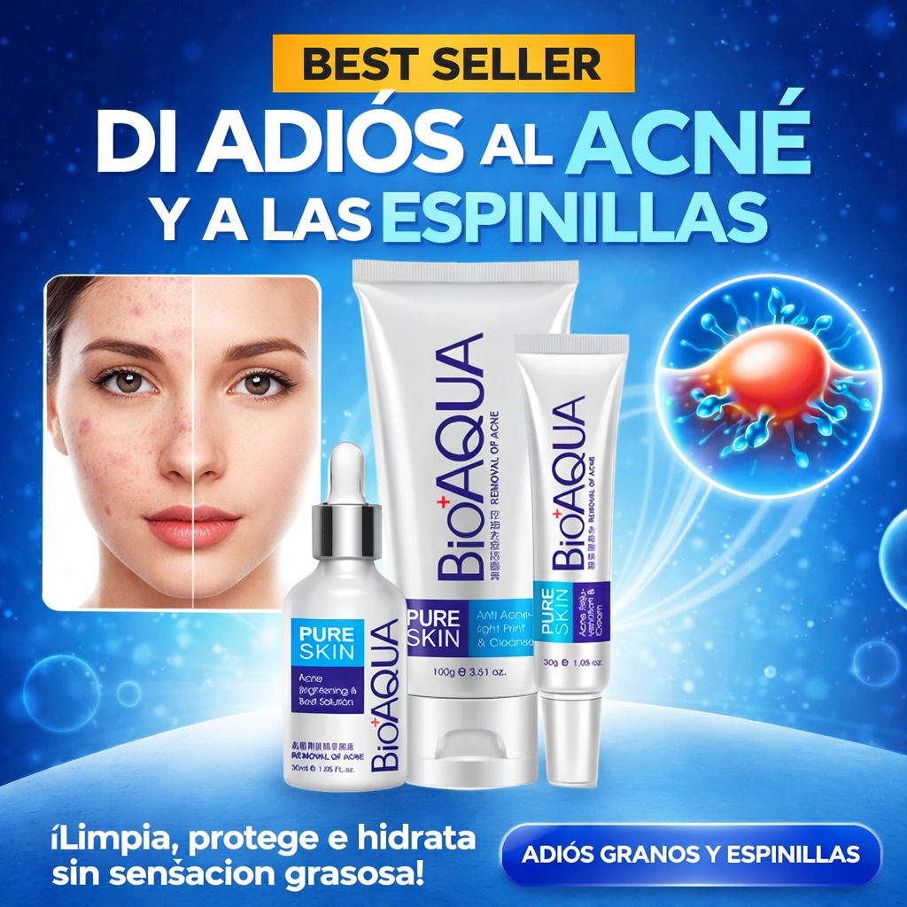 COMBO X 3 ANTI ACNÉ BIOAQUA - Limpiador, serum y crema facial