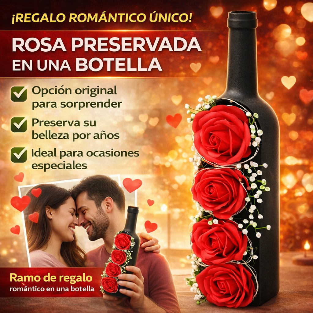 Rosas preservadas en una BOTELLA idea única de  regalo ROMANTICO