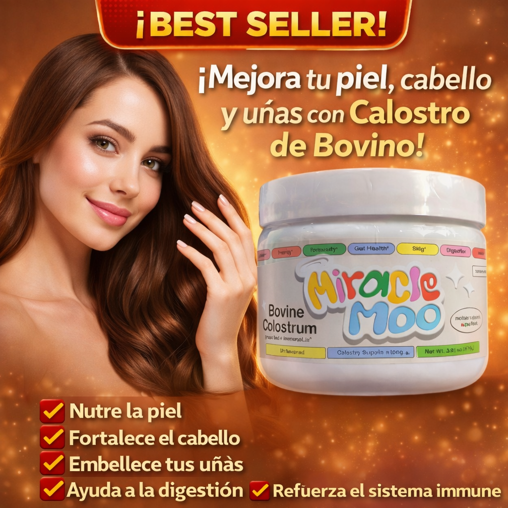 SUPLEMENTO CALOSTRO BOVINO MOO AYUDA A UNA MEJOR DIGESTION Y PIEL HERMOSA