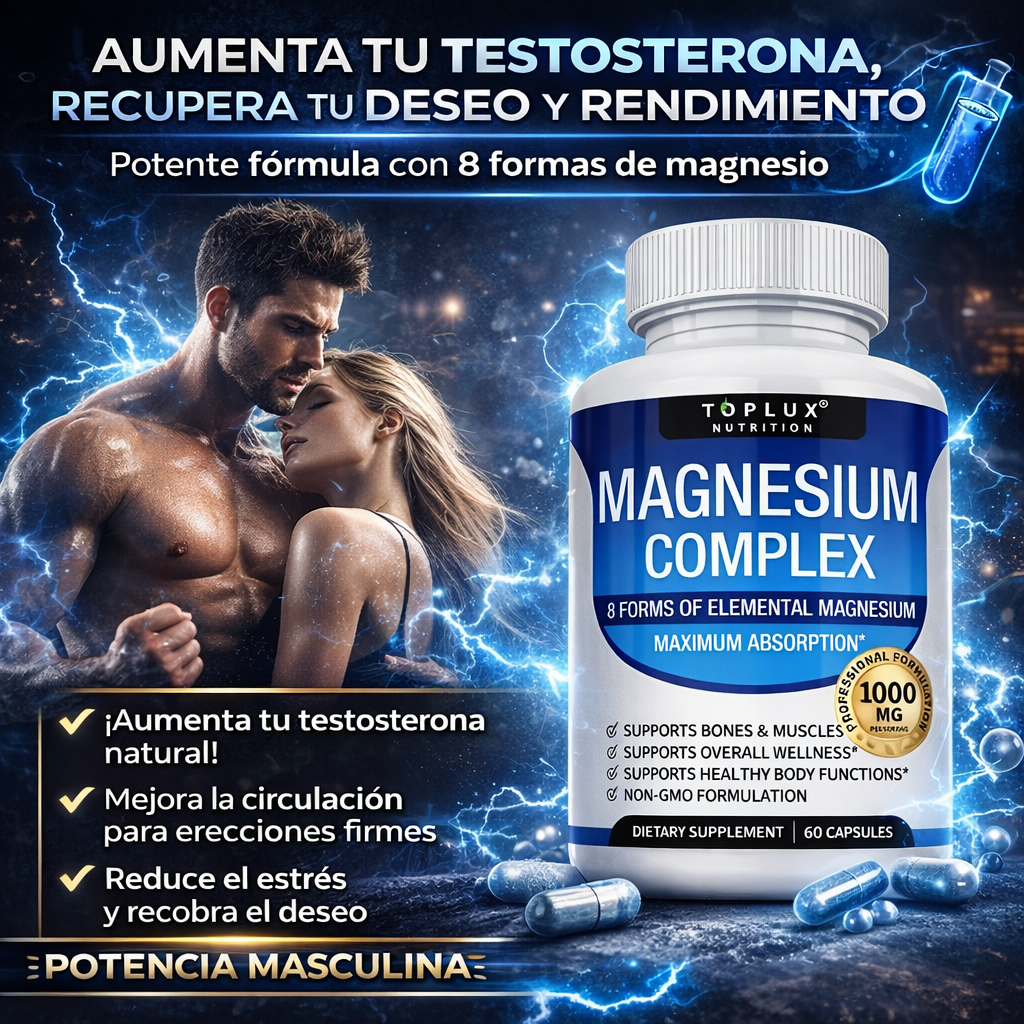Magnesio Complex -Aumenta tu testosterona natural, mejora la circulación para erecciones más firmes y reduce el estrés para que recuperes tu deseo y rendimiento sexual.