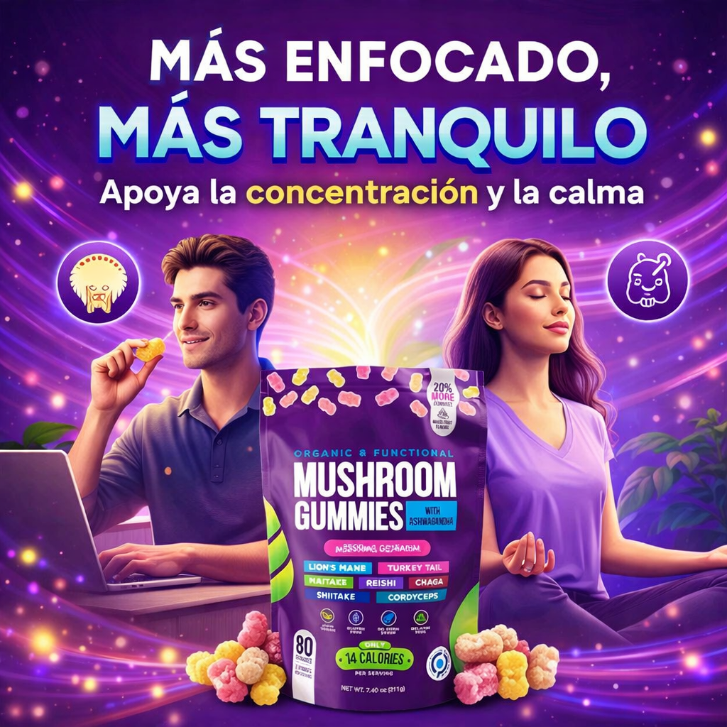 Gomitas de hongos Mushroom Gummies -para apoyar la concentración y la calma.