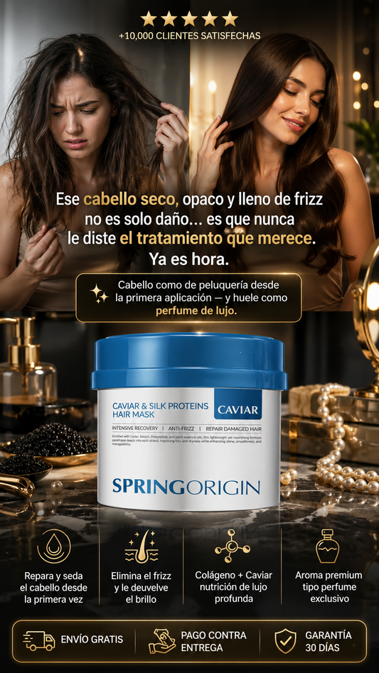 Mascarilla capilar de colágeno y caviar / Tratamiento reparador intensivo para cabello dañado y seco