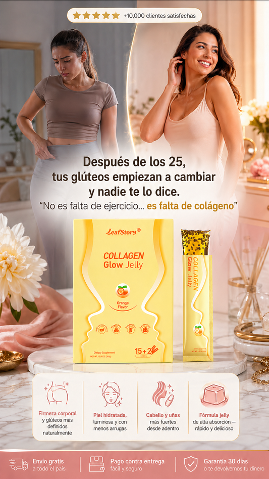 Collagen Glow Jelly 15+2 Sobres / colágeno que recupera firmeza corporal + glúteos + piel, cabello y uñas desde adentro