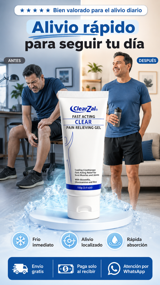 ClearZal Gel Analgésico de Acción Rápida con Efecto Frío (Gel refrescante para músculos y articulaciones)