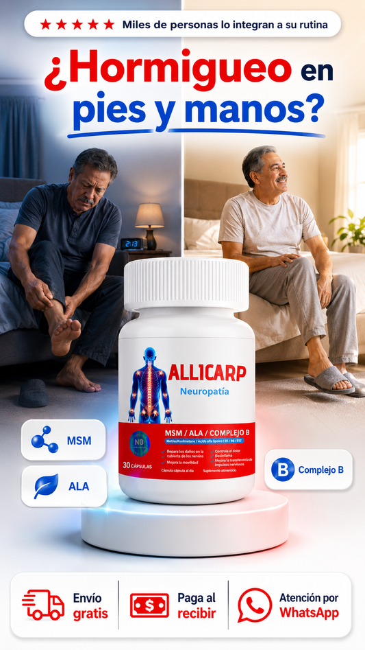 Allicarp 1– Suplemento alimenticio con MSM, Ácido Alfa Lipoico (ALA) y Complejo B (B1, B6, B12)