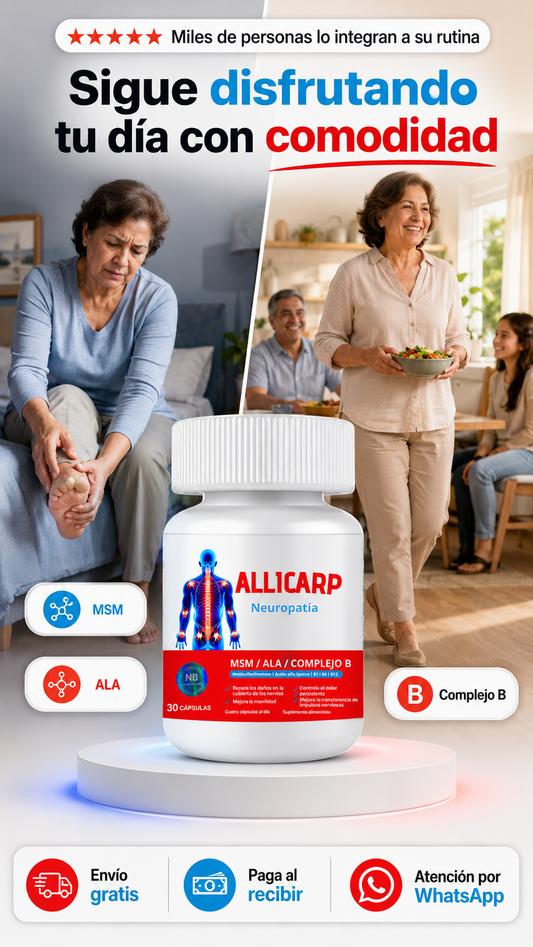 Allicarp 2 – Suplemento alimenticio con MSM, Ácido Alfa Lipoico (ALA) y Complejo B (B1, B6, B12)