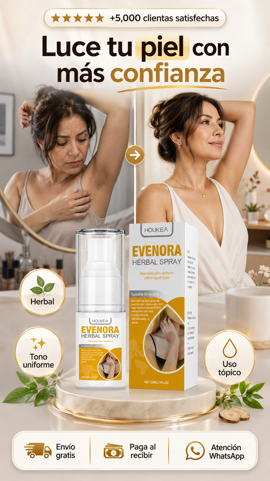 Evenora Herbal Spray – Fórmula herbal natural para apariencia de tono desigual de la piel.