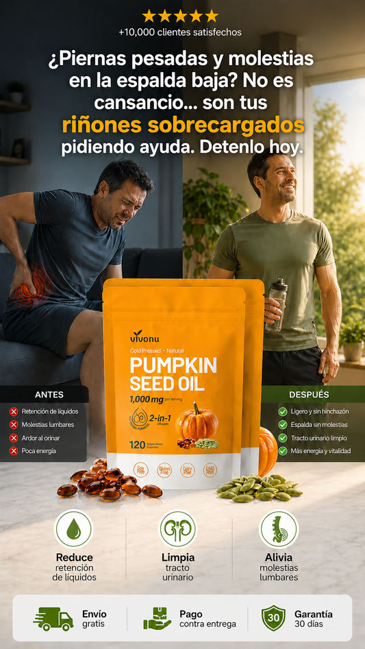 Aceite de Semilla de Calabaza 2-Cold Pressed · Natural · 2-in-1 Formula con Saw Palmetto — máxima pureza y biodisponibilidad-riñones.