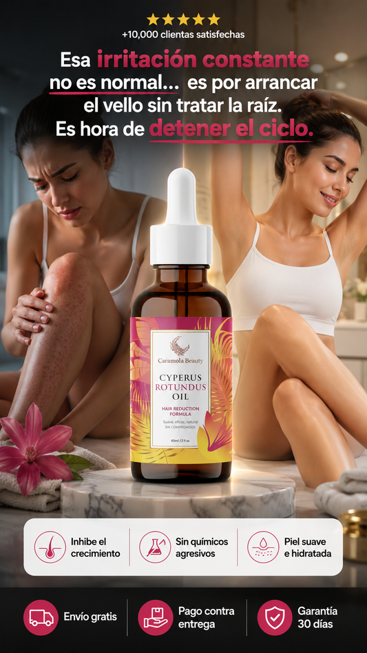 Cyperus Rotundus Natural Caramela Beauty - 60ml de Aceite Natural de Cyperus Rotundus para Depilación, Hidratante y Calmante, Aceite de Cyperus para Reducir el Crecimiento del Vello Corporal