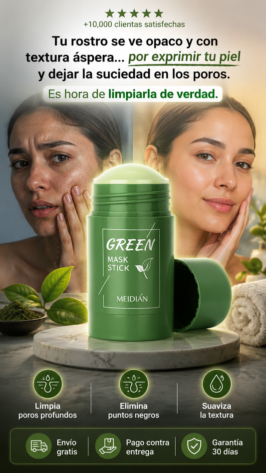 Máscara de té verde en barra de arcilla para la cara | Eliminador de espinillas de acné de limpieza profunda sin poros funciona todas las pieles pero purificadora sensible puntos negros