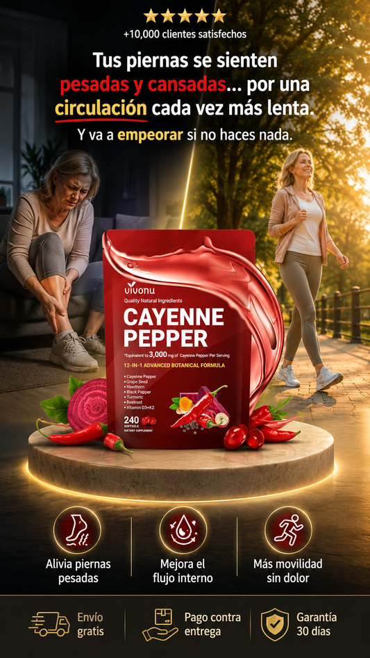 Suplemento de pimienta de cayena, apoya la salud de las venas de las piernas, corazón y vasos sanguíneos, con cúrcuma, canela, vitamina E D3 K2 y extractos de semilla de uva, espino, remolacha