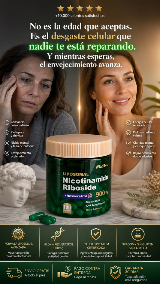 Suplemento liposomal de NAD+, 900 mg de ribósido de nicotinamida con resveratrol, para la energía y la concentración, con propiedades antienvejecimiento, para mujeres y hombres, 80 cápsulas
