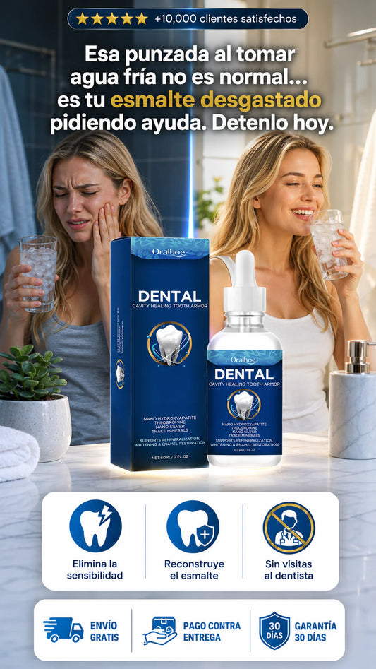 Oralhoc Dental — Cavity Healing Tooth Armor Suero dental líquido con Nano Hidroxiapatita, Triclodónico, Nano Silver y Macro Minerales.