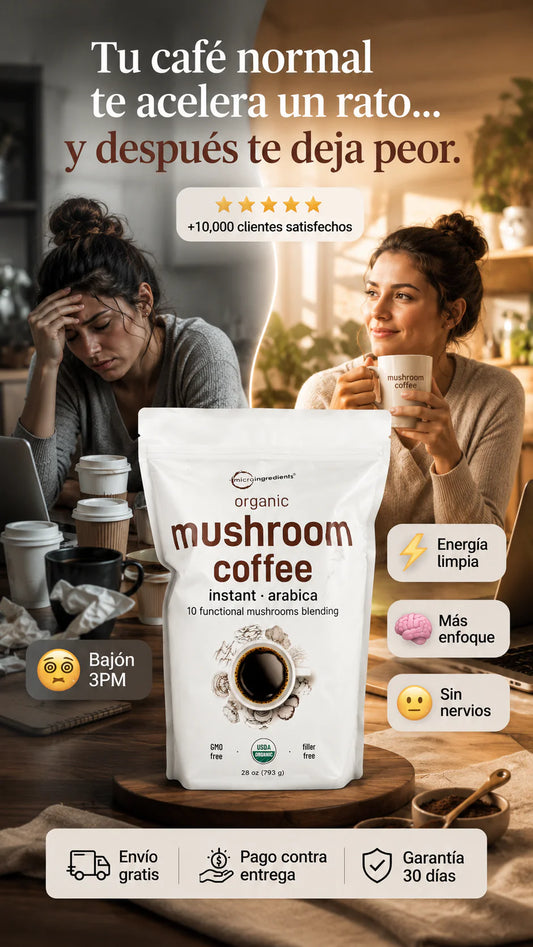 Café en Polvo Orgánico Instantáneo 10 en 1 de Hongos, 28 Onzas (317 Porciones) | Control de Peso y Apoyo Inmunológico | Café Arábica Premium con Melena de León, Chaga, Reishi y Más