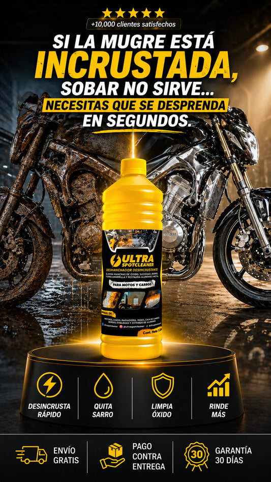 Ultra SpotCleaner-desincrustante y desmanchador de alta potencia para eliminar óxido y suciedad difícil en motocicletas y automóviles.