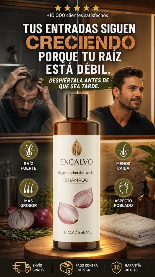 Shampoo Excalvo de Regeneración del Cabello - un tratamiento natural diseñado para fortalecer el cabello desde la raíz