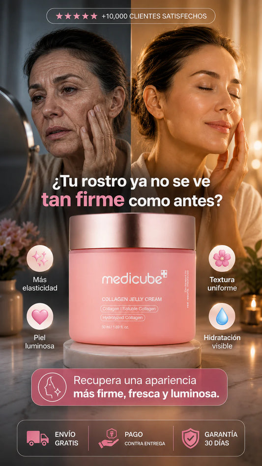 Crema Medicube Collagen Jelly Cream destaca por su textura gelatinosa diseñada para mejorar la hidratación y firmeza de la pie