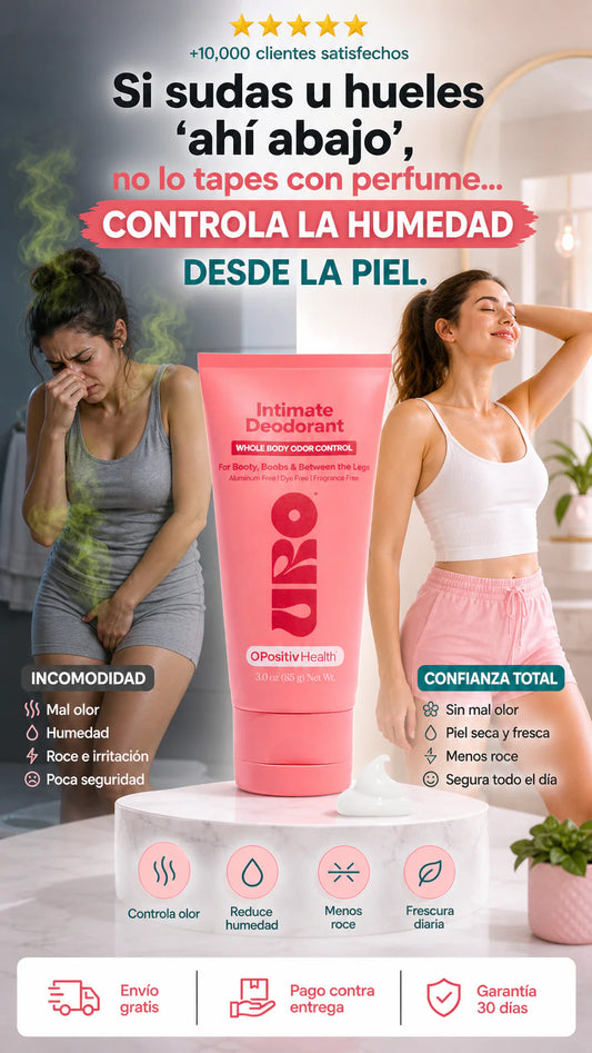 O Positiv URO - Crema desodorante íntima para todo el cuerpo, probada por dermatólogos, hipoalergénica, no irritante, sin aluminio, sin perfume, se seca transparente, control de olores y humedad