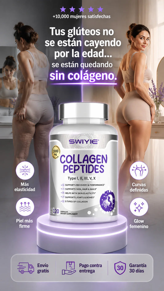 Cápsulas de péptidos de colágeno múltiple de 1800 mg, suplementos de colágeno hidrolizado para mujeres y hombres con tipos I, II, III, V y X, proteína de colágeno que apoya la piel, uñas, huesos y articulaciones | 120 unidades