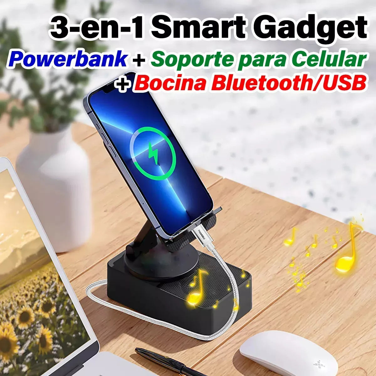 3 En 1 Bocina Bluetooth Inalámbrica Con Soporte Para Celular