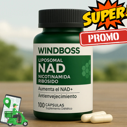 Windboss NAD+ Liposomal NR 900mg con Quercetina y Resveratrol | Suplemento Antienvejecimiento y Energía | 100 Cápsulas