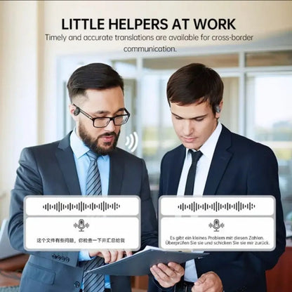 Auriculares traductores inteligentes: traducen más de 100 idiomas en tiempo real, ideales para viajes, negocios y reuniones. Incluyen asistente de voz e intercomunicador.