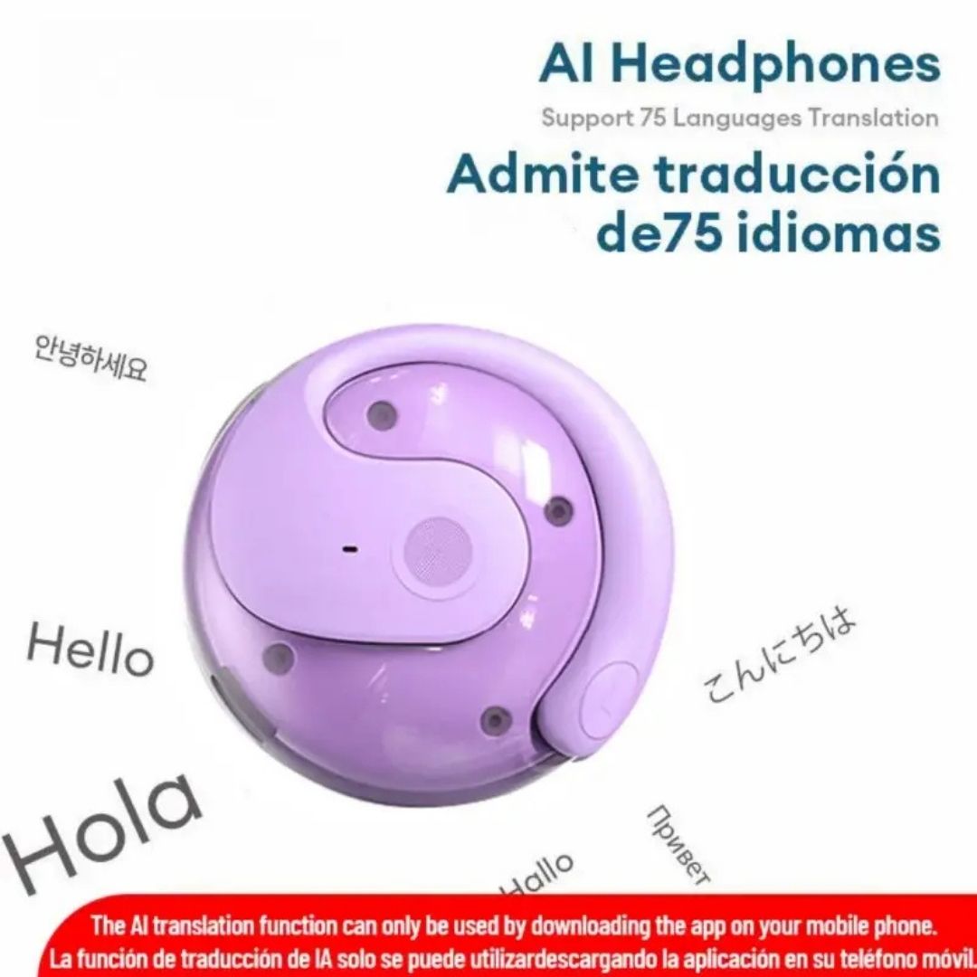 Auriculares traductores inteligentes: traducen más de 100 idiomas en tiempo real, ideales para viajes, negocios y reuniones. Incluyen asistente de voz e intercomunicador.