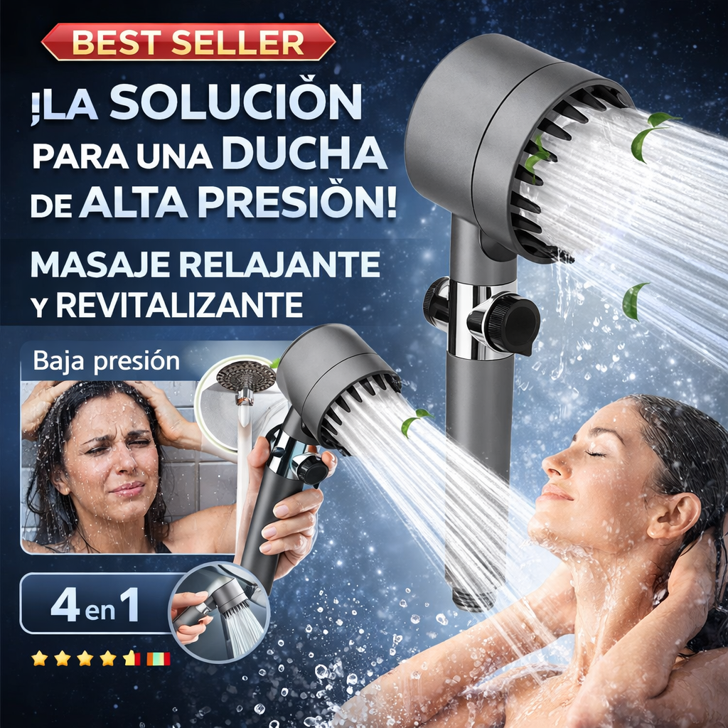 Ducha de mano masajeadora 4 en 1 de alta presión 3 ajustes de pulverización