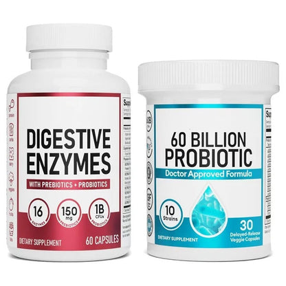 Paquete óptimo de salud intestinal: 60 mil millones de probióticos + enzimas digestivas para comodidad digestiva y apoyo inmunológico