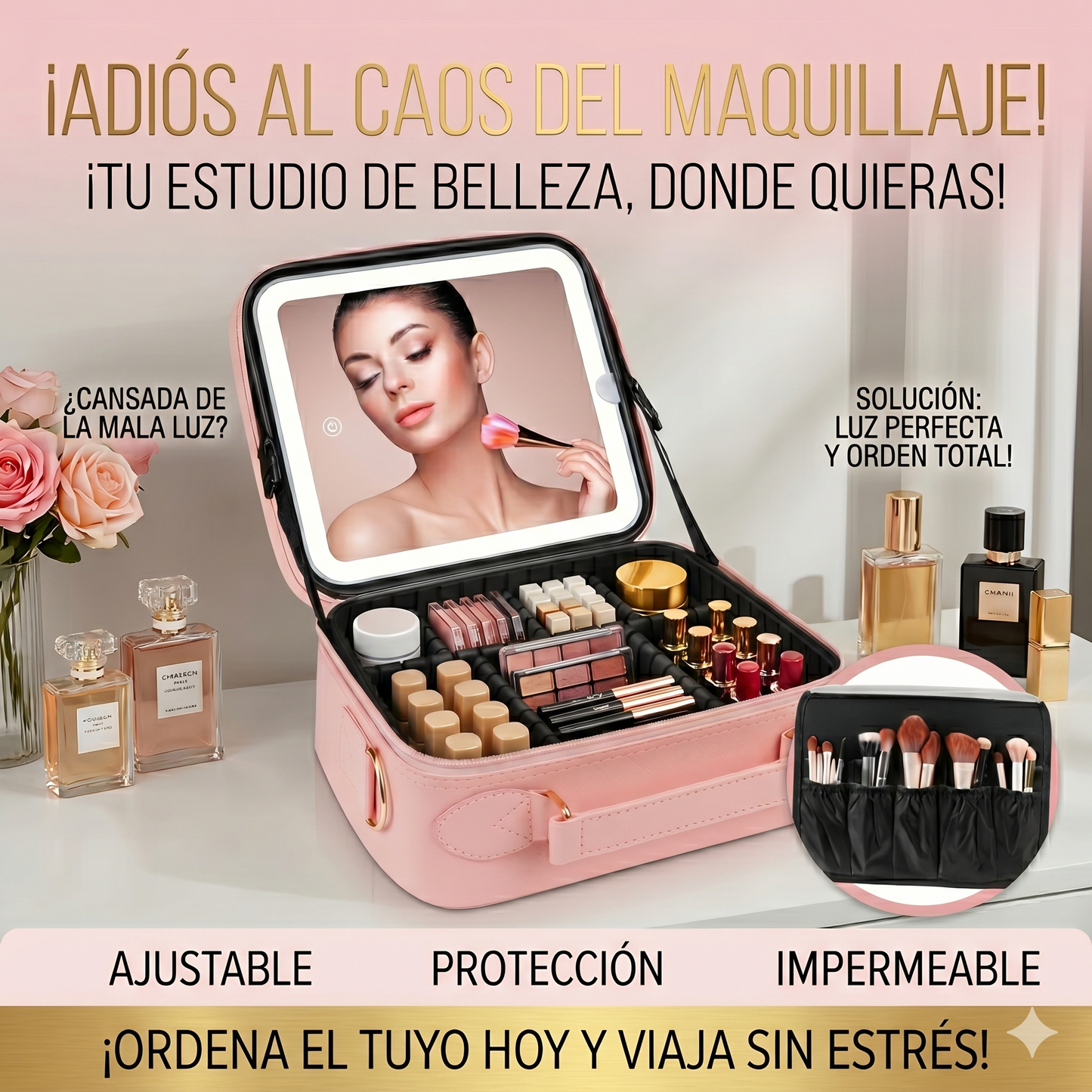 NECESER KCRET con Espejo LED y Luces -Organizador de Maquillaje Portátil.