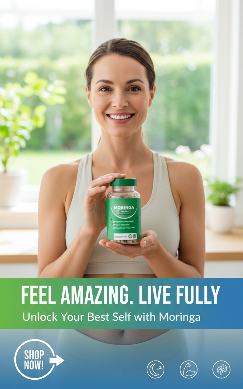 Cápsulas de moringa, cápsulas de polvo de moringa pura - 800 mg de moringa rica en nutrientes- Promueve la energía, el bienestar intestinal