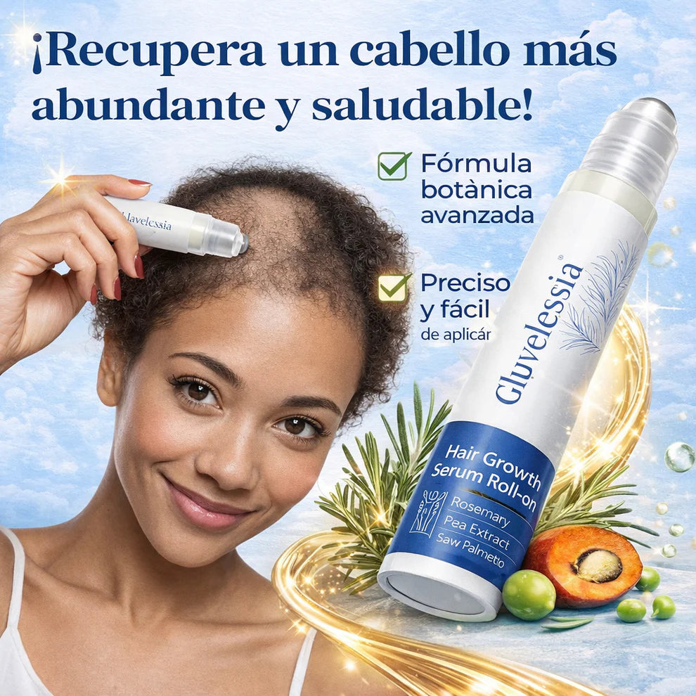 Gluvelessia Hair Growth Serum Roll-On- para estimular el crecimiento del cabello.