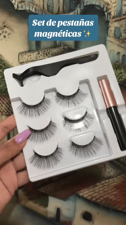 Kit De 3 Pares De Pestañas Postizas Magnéticas  Y Delineador de Ojos